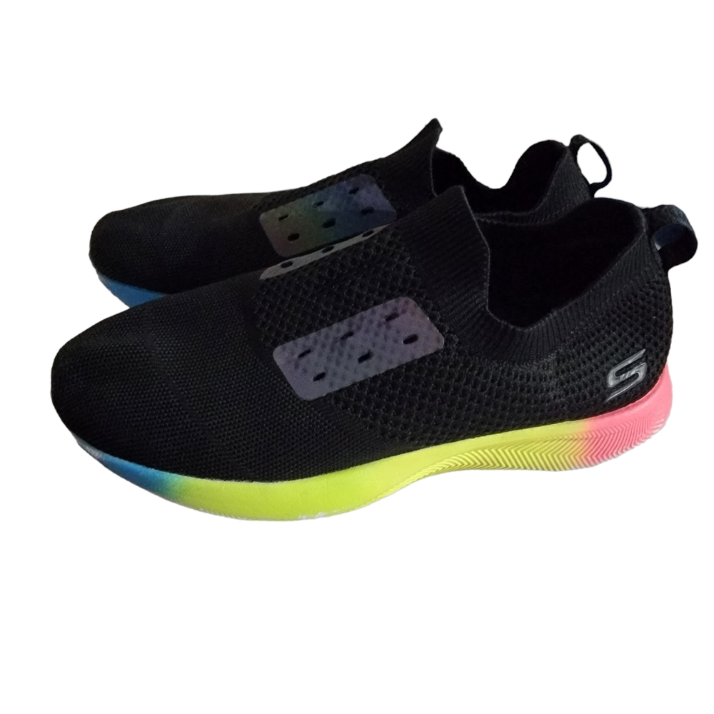 Skechers Women's Bobs Sport Squad 2 Rainbow Rider Sneaker Size 9 slip on black